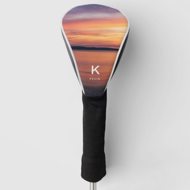 Sunset-Foto mit benutzerdefiniertem Monogramm und  Golf Headcover (Vorderseite)