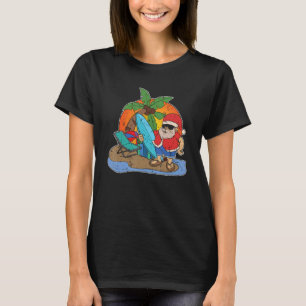 Sunset Funny Santa Claus Surfer Hawaiian Weihnacht T-Shirt
