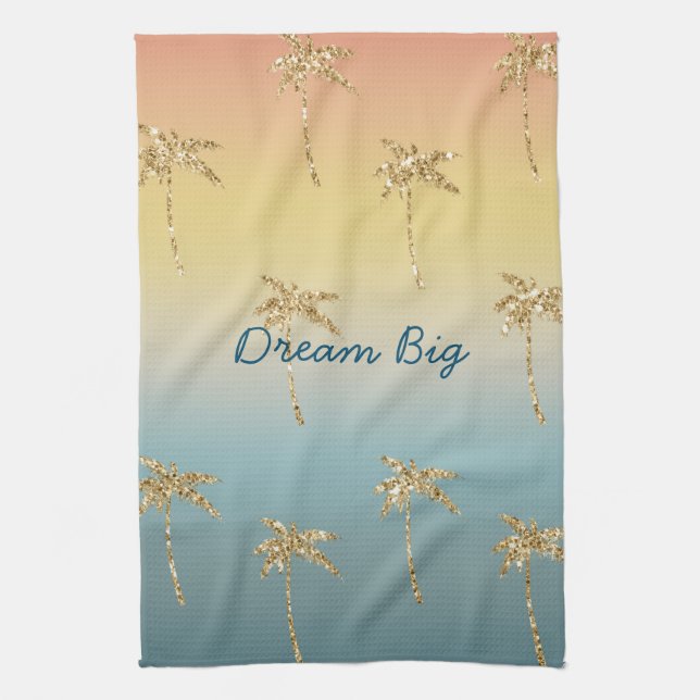 Sunset Gold Glitzer Palm Trees Geschirrtuch (Vertikal)
