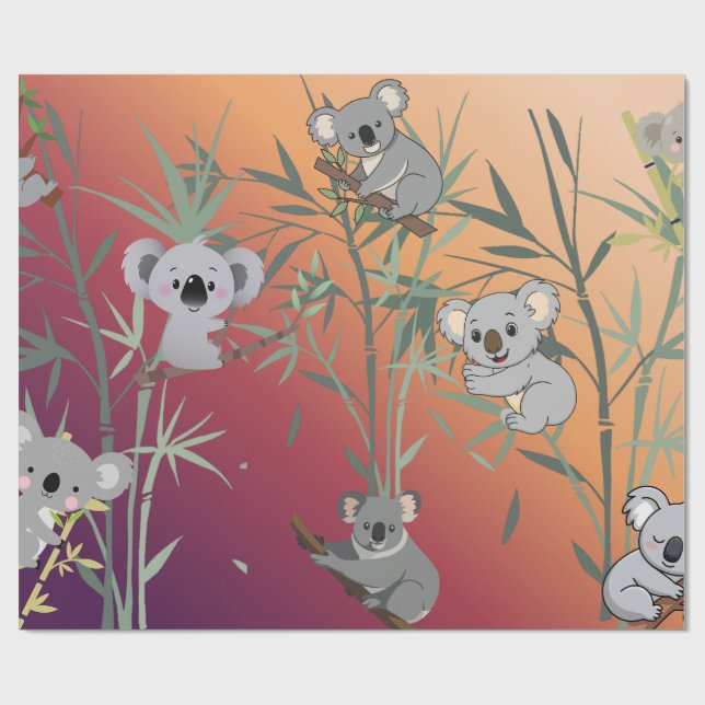 Sunset Gradient Cute Koala & Bamboo  Geschenkpapier (Flach)