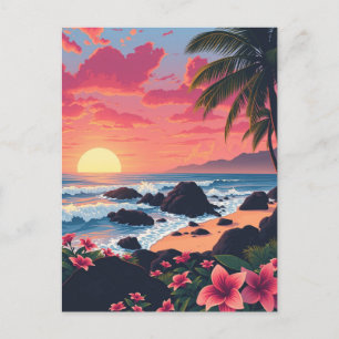 Sunset Hawaii Aloha Vintage Travel Postkarte