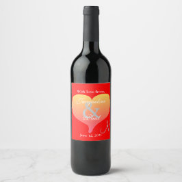 Sunset Heart Red Wedding Monogram Labels Weinetikett