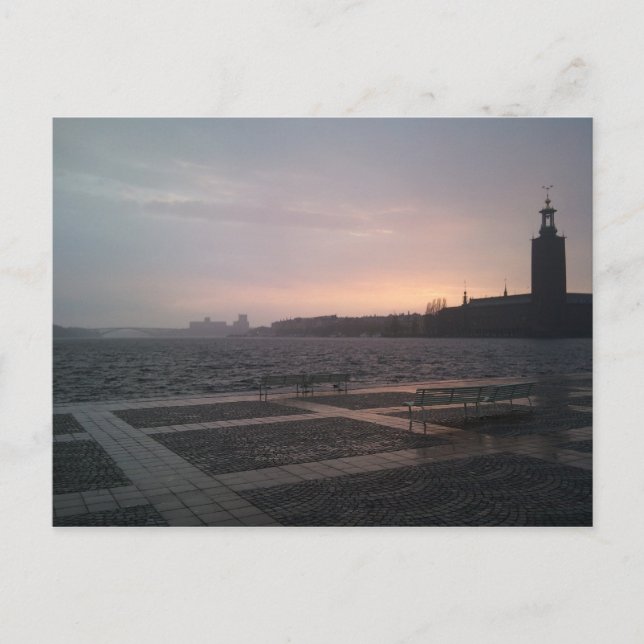 Sunset in rain over Stockholm City Hall Postkarte (Vorderseite)
