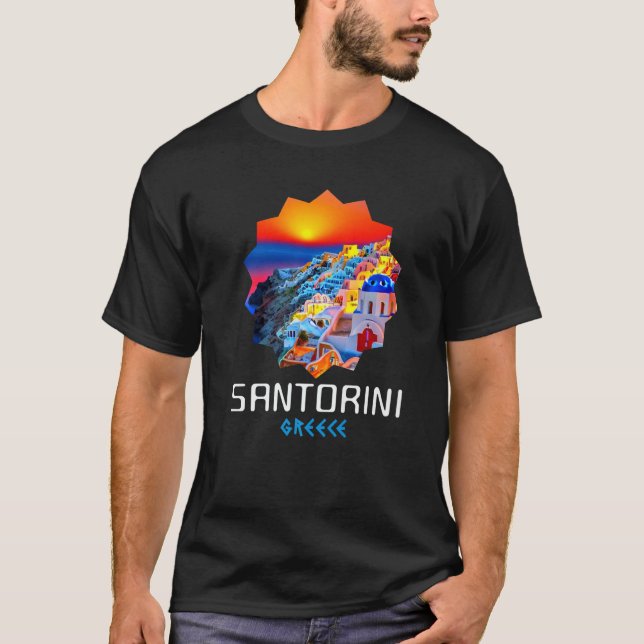 Sunset In Santorini Greece Painting  1 T-Shirt (Vorderseite)