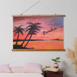 Sunset In The Tropics Wandteppich Mit Holzrahmen