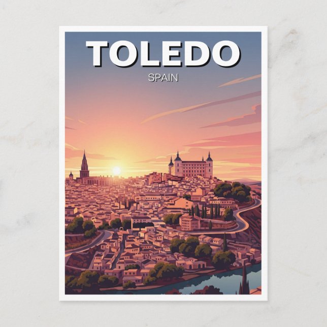 Sunset in Toledo Spanien Alcazar Reisen Postkarte (Vorderseite)