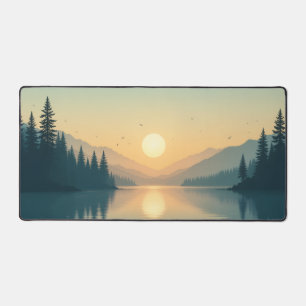 Sunset Lake Desk Mat - Forêt Pittoresque Mousepad,