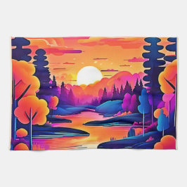 Sunset Lake Fantasy Art Geschirrtuch