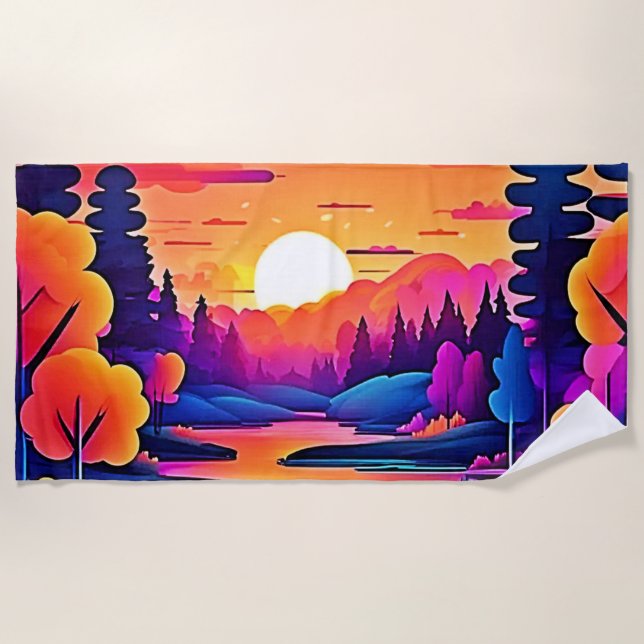 Sunset Lake Fantasy Art Strandtuch (Vorderseite)