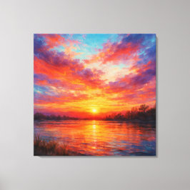 Sunset Lake - Pastell-Malstil-Kunst Leinwanddruck