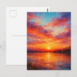 Sunset Lake - Pastell-Malstil-Kunst Postkarte