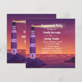Sunset Lighthouse Lila Nautical Engagement Party Einladung
