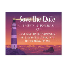 Sunset Lighthouse Nautical Wedding Save the Date