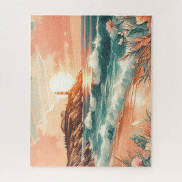 Sunset Lighthouse Ocean Beach Boho Floral