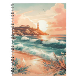 Sunset Lighthouse Ocean Beach Boho Floral Notizblock