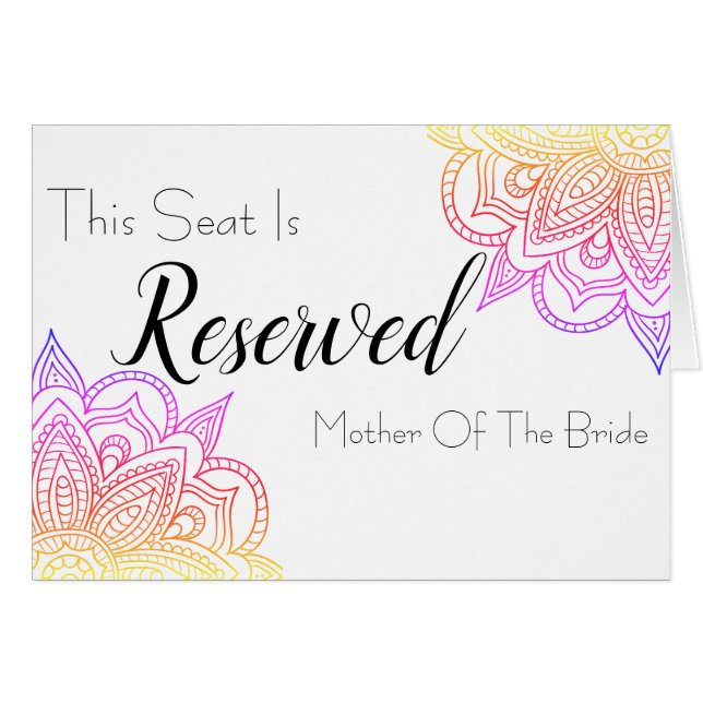 Sunset Mandala Reserviertes Seat Wedding Sign (Vorderseite (Horizontal))