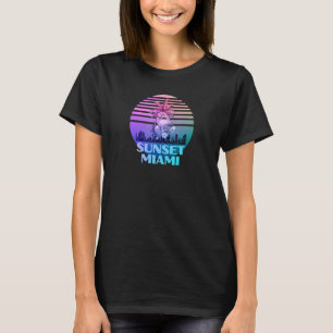Sunset Miami City Beach Abstrakt Flamingo Usa Flor T-Shirt