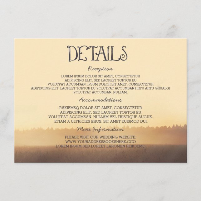 Sunset Misty Abend Wedding Guest Information Begleitkarte (Vorderseite)
