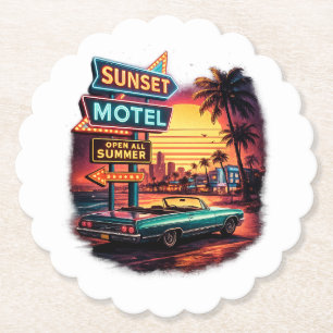 Sunset Motel - Öffnet die ganze Nacht Retro-Design Untersetzer