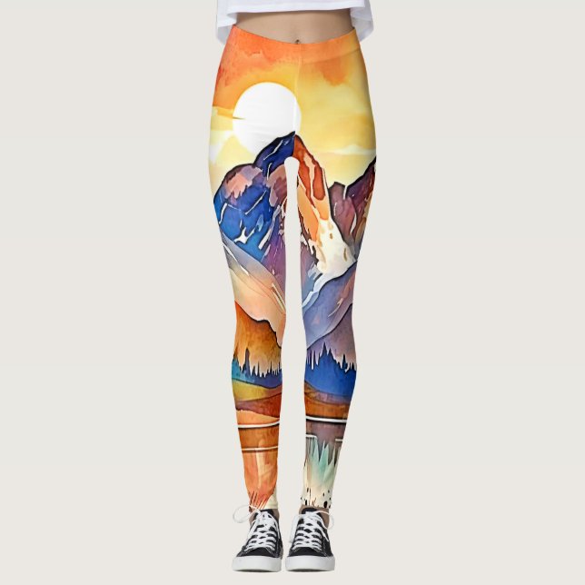 Sunset Mountain Art Design Leggings (Vorderseite)
