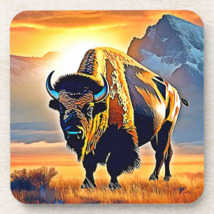 Sunset Mountain Bison Art Design Getränkeuntersetzer