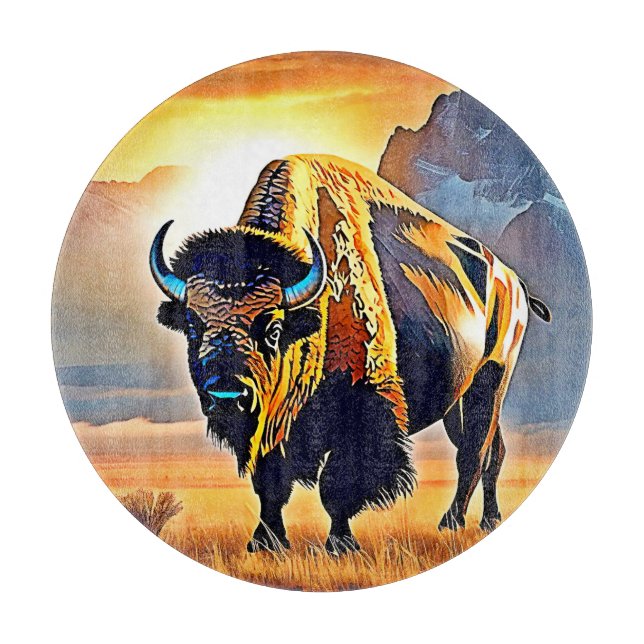 Sunset Mountain Bison Art Design Schneidebrett (Vorderseite)