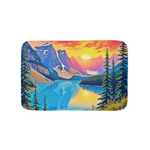 Sunset Mountain Lake Majestät Kunst Badematte