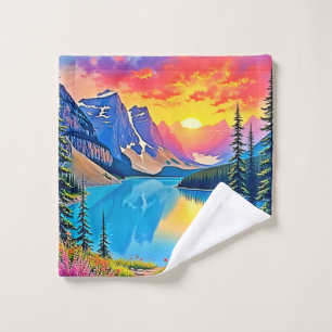 Sunset Mountain Lake Majestät Kunst Badhandtuch Set