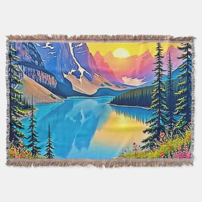 Sunset Mountain Lake Majestät Kunst Decke (Vorderseite)