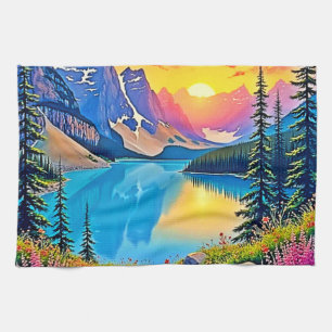 Sunset Mountain Lake Majestät Kunst Geschirrtuch