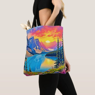 Sunset Mountain Lake Majestät Kunst Tasche
