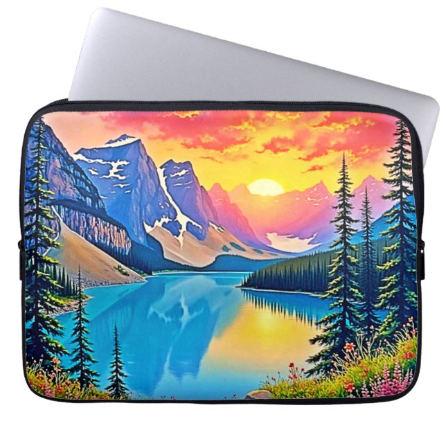 Sunset Mountain Lake Majesty Art Laptopschutzhülle (Vorderseite)