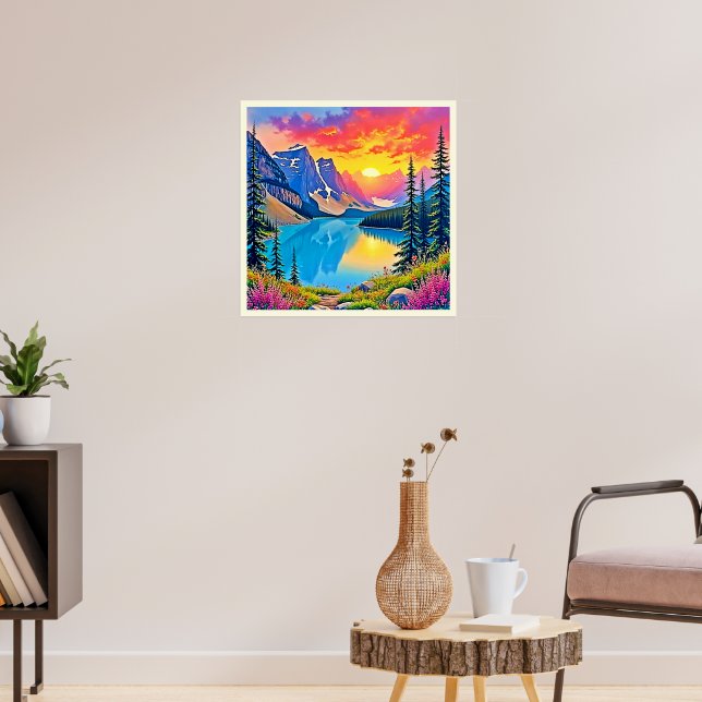 Sunset Mountain Lake Majesty Art Poster (Wohnzimmer 3)