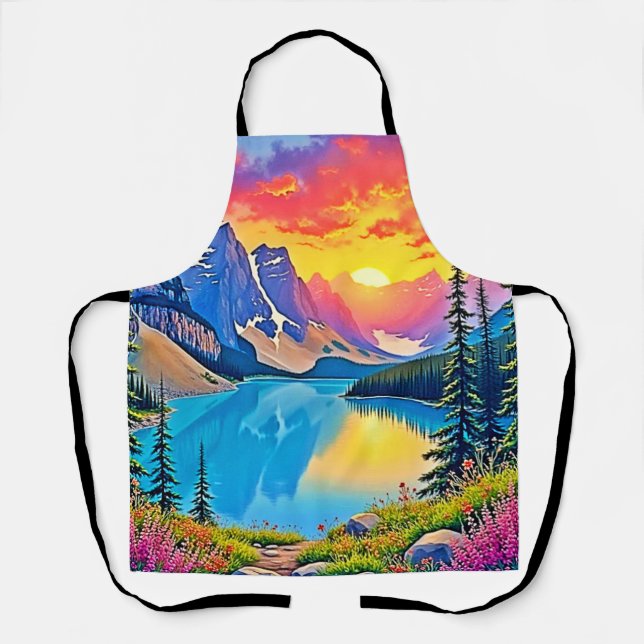 Sunset Mountain Lake Majesty Art Schürze (Vorderseite)