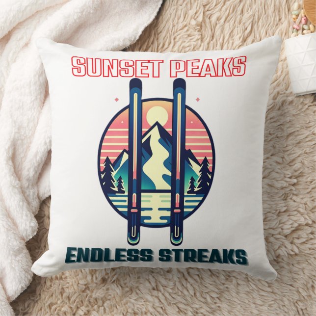 Sunset Mountain Ski Abenteuer Kissen (Decke)