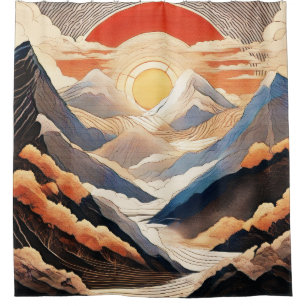 Sunset Mountain Sky rideau de douche de style japo