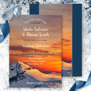 Sunset Mountain View Winter Hochzeit Einladung