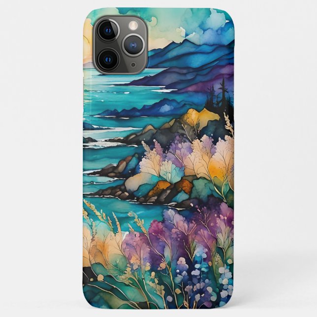 Sunset Mountain Wildblumen über Wasser Case-Mate iPhone Hülle (Rückseite)