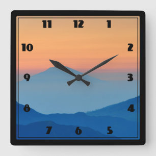 Sunset Mountains Abstract Landscape Quadratische Wanduhr