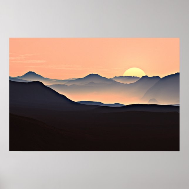 Sunset Mountains Silhouette Poster (Vorne)