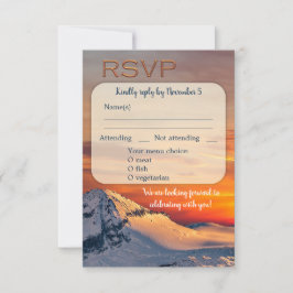 Sunset Mountains Winter Wedding Menü RSVP Karte