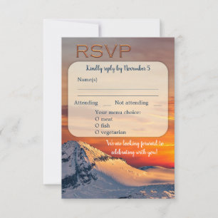 Sunset Mountains Winter Wedding Menü RSVP Karte