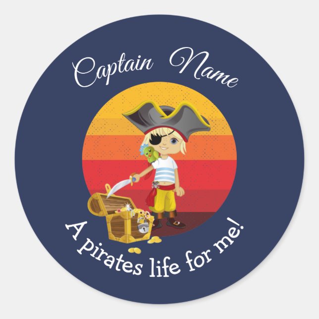 Sunset Nautical Boy Party Pirate Runder Aufkleber (Vorderseite)
