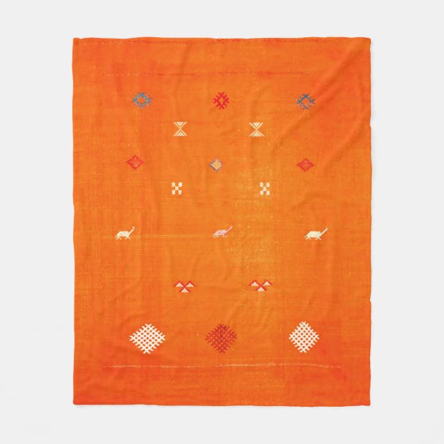 Sunset Oase: Orange Heritage Boho Marokkanisch Fleecedecke (Vorderseite)