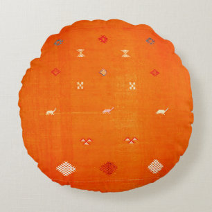 Sunset Oase: Orange Heritage Boho Marokkanisch Rundes Kissen