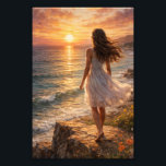 Sunset Ocean Aesthetic Photo Enlargement Fotodruck<br><div class="desc">Bring the beauty of a peaceful sunset into your space with this stunning Sunset Ocean Aesthetic Photo Enlargement. Featuring a realistic fine art oil painting of a serene ocean view, this artwork captures a magical moment of a girl standing by the shore, surrounded by warm golden light and calming waves....</div>
