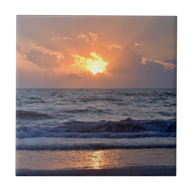 Sunset Ocean Beach Orange Fliese (Vorderseite)