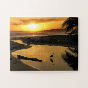 Sunset Ocean, Beach Pool Heron Reflection Puzzle