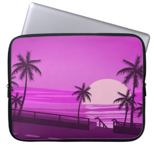 Sunset, ocean, evening, palm trees sea shore, laptopschutzhülle