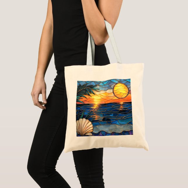 Sunset Ocean Stained Glass Tote Bag Tragetasche (Vorderseite (Produkt))